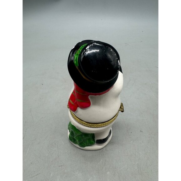 Vintage Christmas Snowman Trinket Box With Gift & Gold Accents Ceramic  READ - Picture 3 of 7